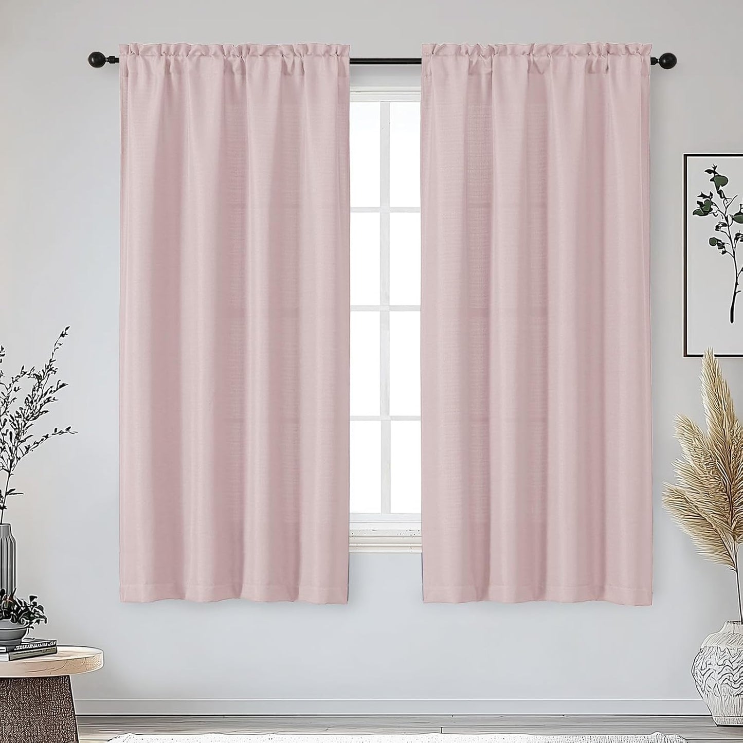 Black Curtains 63 Inch Length 2 Panels Set for Living Room Bedroom, Light Filtering Faux Linen Textured Soft Window Curtain, Airy Soft Rod Pocket cortinas para cuarto, 40Wx63L Inches, 2 Pcs