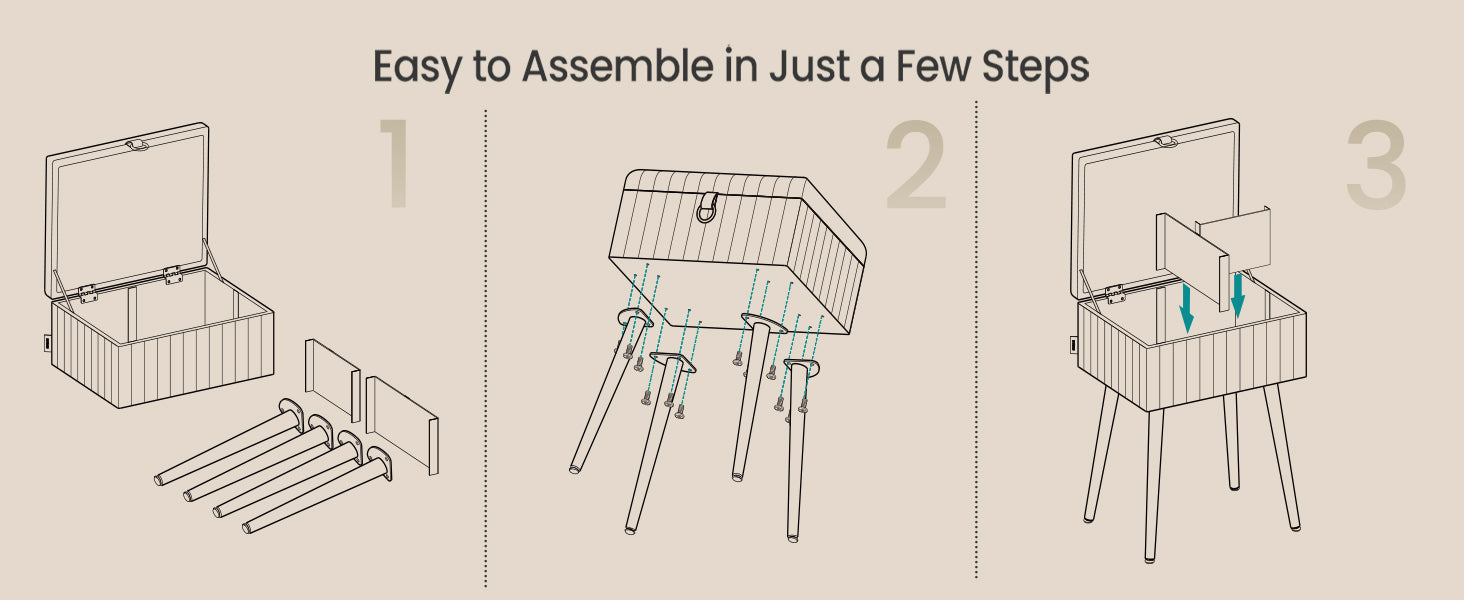 Vanity Stool Chair Faux Fur with Storage, Vanity Bench, Metal Legs, Adjustable Feet, for Living Room, Bedroom, Makeup Room, Cream White ULOM505WZ02