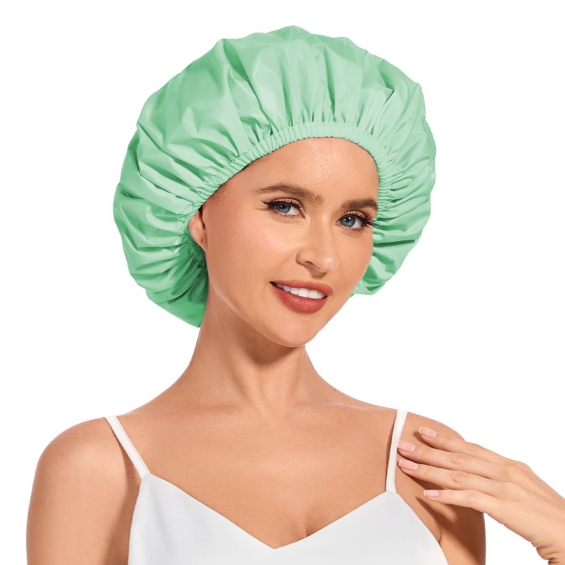 Shower Cap for Women Waterproof Reusable, Large Shower Cap Non-Slip with Elastic Band, Washable Bath Hair Hat for Long Hair, Braids (Pink)