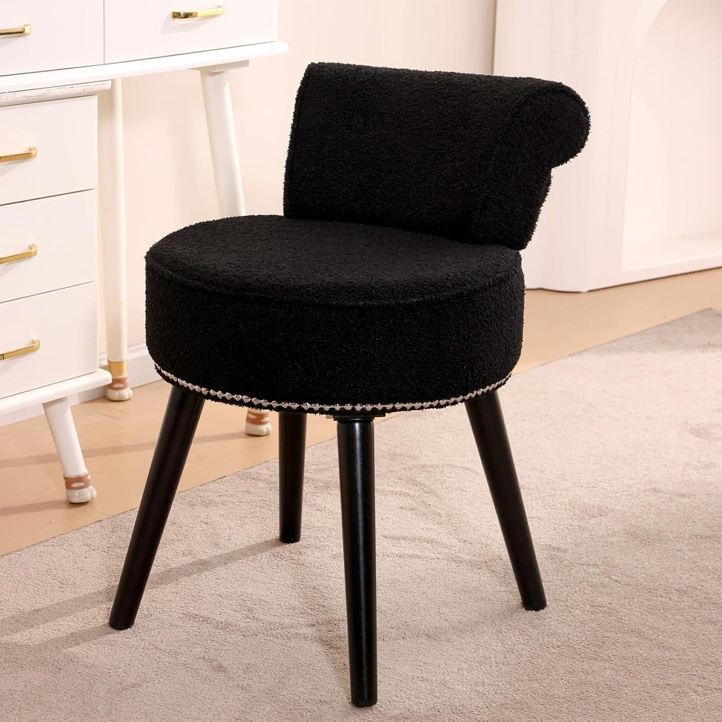 Chair with Adjustable Backrest Makeup Vanity Stool with Back Multifunction Armless Chair for Dressing Home Office Kitchen Dinning Room and Living Room (Velvet White)
