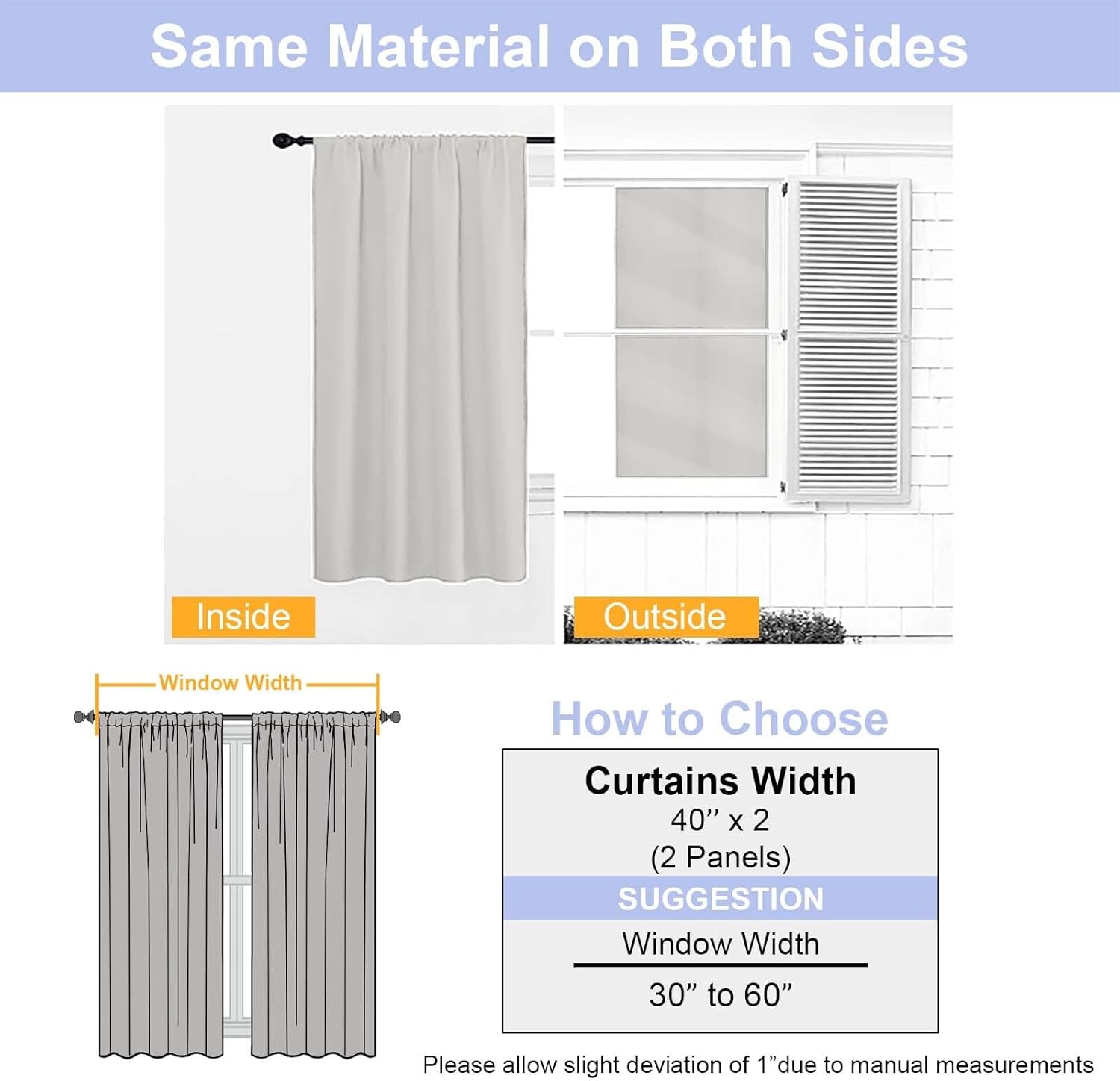 Natural Blackout Curtains for Bedroom 63 Inch Length 2 Panels Set, Solid Thermal Insulated Energy Saving Rod Pocket Window Treatment Curtains Blackout Drapes, W40 x L63 Inch, Natural