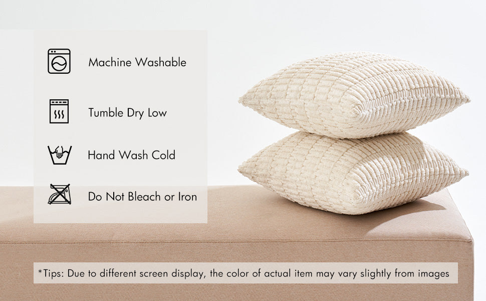 MIULEE Pack of 2 Corduroy Decorative Throw Pillow Covers 18x18 Inch Soft Boho Striped Pillow Covers Modern Farmhouse Home Decor for Sofa Living Room Couch Bed Cream White