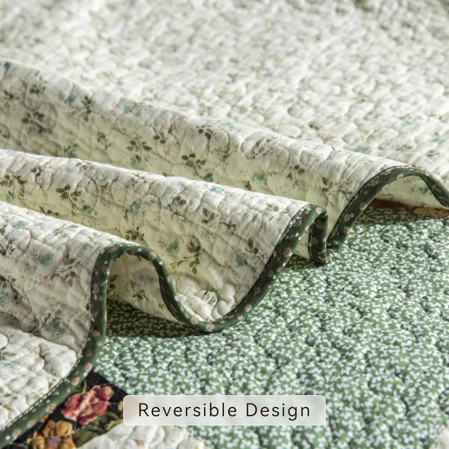 Quilts Queen Size Patchwork Bedspread Set - 100% Cotton Reversible Breathable Green Earth Geometric Quilted Quilt with Pillow Shams for All Seasons